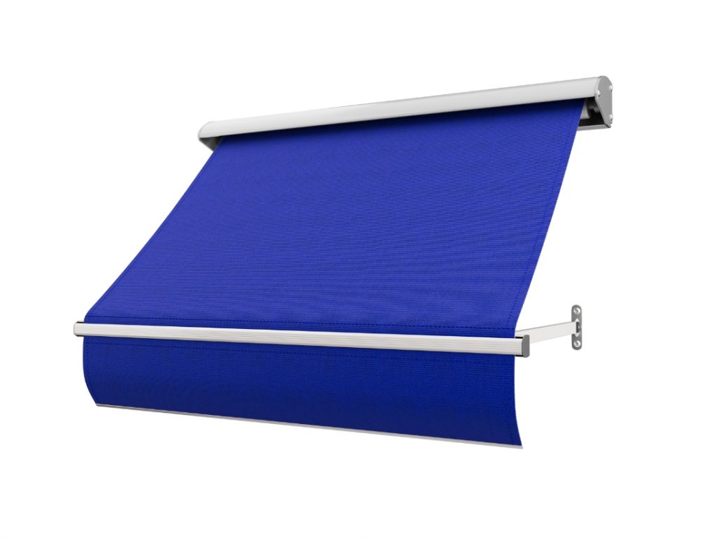 Fönstermarkis Kungligt Blå (blå) med motor eller manuell vev i bredd 80–340 cm. Måttanpassad markis från BILLY Markiser i spinnvävd akrylväv med UV-skydd och vattenavvisande yta. Ett elegant och hållbart solskydd i kungligt blå ton – med leverans i hela Sverige.