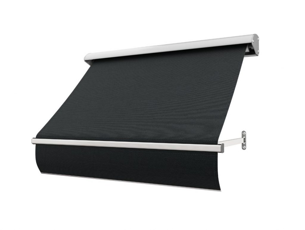 Fönstermarkis Klassisk Svart (svart) med motor eller manuell vev i bredd 80–340 cm. Måttanpassad markis från BILLY Markiser i spinnvävd akrylväv med UV-skydd och vattenavvisande yta. Ett exklusivt och hållbart solskydd i klassiskt svart för fönster och fasader.