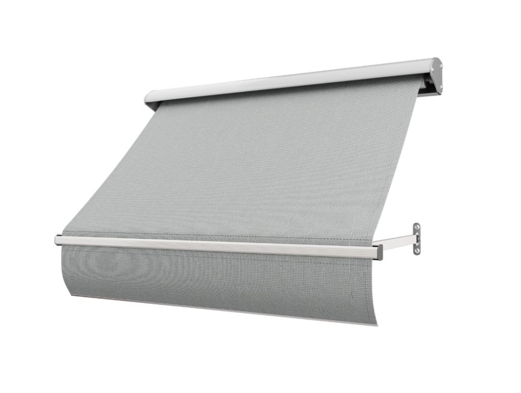Fönstermarkis Ljus Skiffer (ljusgrå) med motor eller manuell vev i bredd 80–340 cm. Måttanpassad markis från BILLY Markiser i spinnvävd akrylväv med UV-skydd och vattenavvisande yta. Ett elegant och hållbart solskydd i ljusgrå ton – med snabb leverans i hela Sverige.