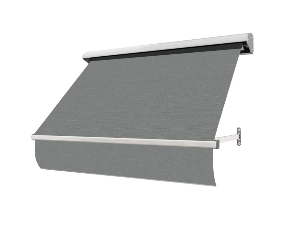 Fönstermarkis Silvergrå (grå) med motor eller manuell vev i bredd 80–340 cm. Måttanpassad markis från BILLY Markiser i spinnvävd akrylväv med UV-skydd och vattenavvisande yta. Ett elegant och hållbart solskydd i silvergrå ton för fönster och fasader.