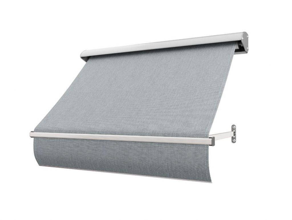 Fönstermarkis Dimmig Grå (texturerad grå) med motor eller manuell vev i bredd 80–340 cm. Måttanpassad markis från BILLY Markiser i spinnvävd akrylväv med UV-skydd, vatten- och smutsavvisande yta. Ett elegant och hållbart solskydd i grå ton – med leverans i hela Sverige.