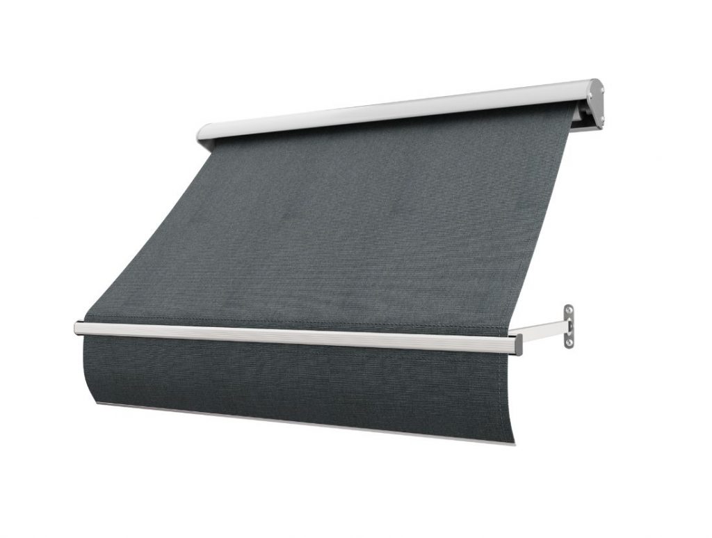 Fönstermarkis Mörk Stål (mörkgrå) med motor eller manuell vev i bredd 80–340 cm. Måttanpassad markis från BILLY Markiser i spinnvävd akrylväv med UV-skydd och vattenavvisande yta. Ett hållbart och elegant solskydd i mörkgrå ton – med snabb leverans i hela Sverige.