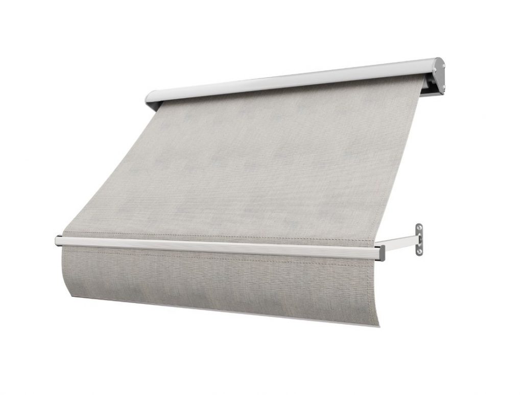 Fönstermarkis Ljus Linne (grå/beige texturerad) med motor eller manuell vev i bredd 80–340 cm. Måttanpassad markis från BILLY Markiser i linneinspirerad akrylväv med UV-skydd och vattenavvisande yta. Ett elegant och tidlöst solskydd i mjuka naturtoner – med leverans i hela Sverige.