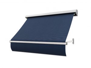 Fönstermarkis Djupt Blå (texturerad blå) med motor eller manuell vev i bredd 80–340 cm. Måttanpassad markis från BILLY Markiser i slitstark akrylväv med UV-skydd och vattenavvisande yta. Ett exklusivt och hållbart solskydd i djup blå ton – med leverans i hela Sverige.