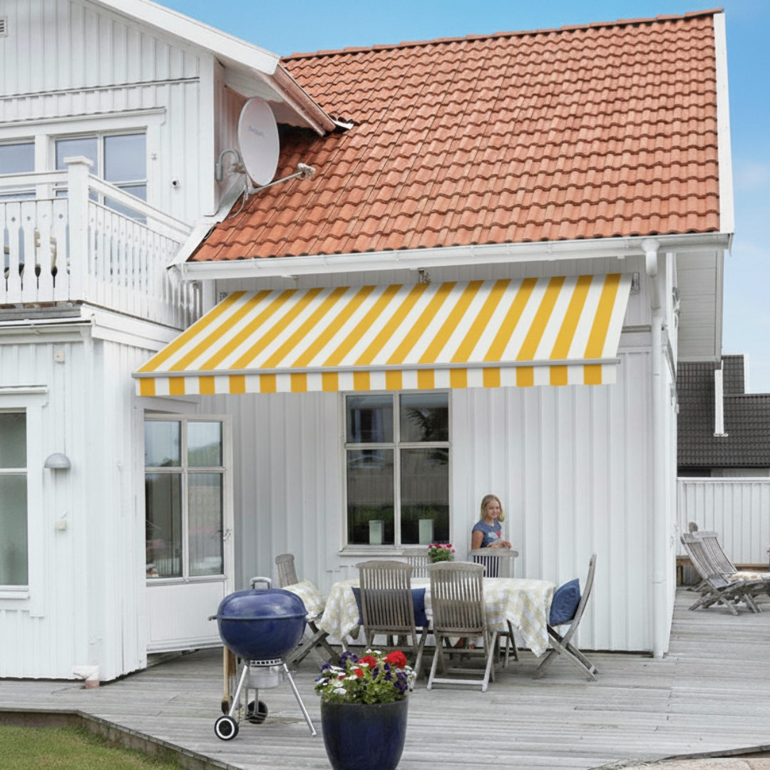 Terrassmarkis med motor – Solstrimma