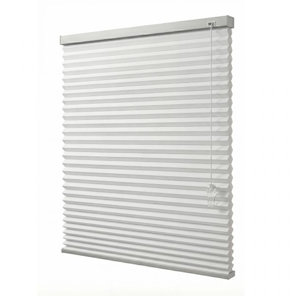 Vit plisségardin i enkel eller dubbel väv. Välj mörkläggande för sovrummet eller transparent för vardagsrummet. Elektrisk eller manuell styrning.